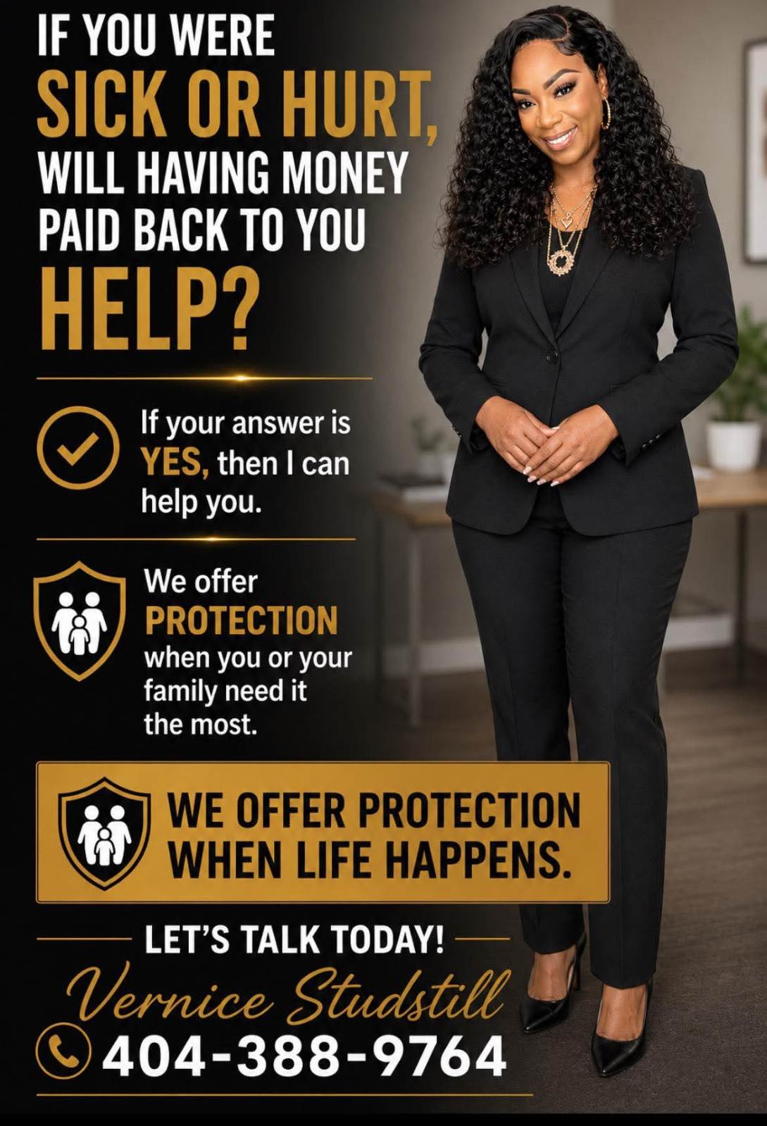 Income Protection and Supplemental Benefits promotional image featuring Vernice Studstill
