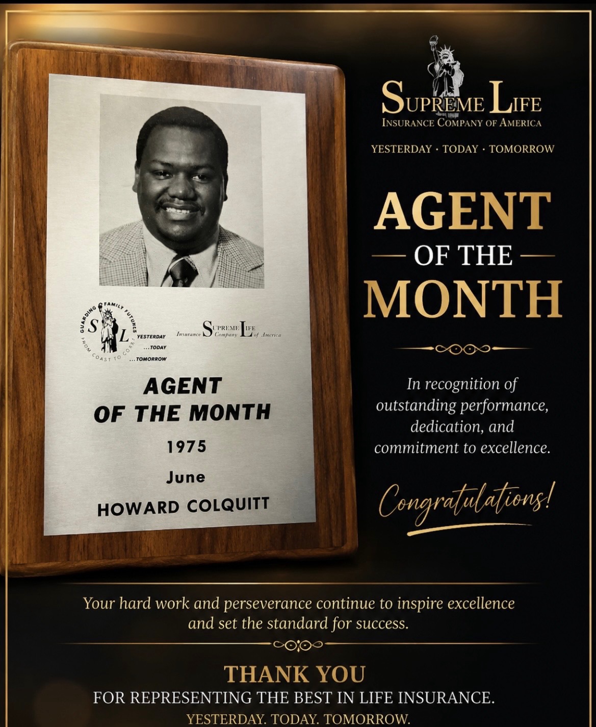 Howard Colquitt Agent of the Month 1975 legacy recognition